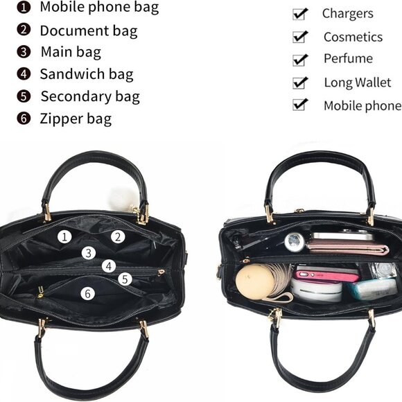 Elegant Women's Black Crossbody Satchel with Adjustable Strap & Spacious Storage - Picture 7 of 8